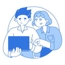 Colleagues working at laptop together